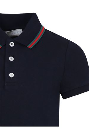 Polo in piquet di cotone stretch blu scuro GUCCI KIDS | 805405XJGXV4306